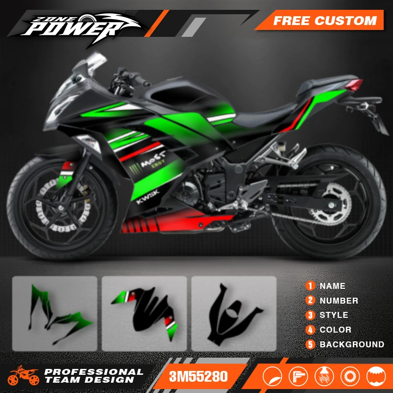 Powerzone Motorcycle Custom Graphics Decals Stickers Kit For Kawasaki ninja 250 300 2015 2016 2017 2018 2019 2020