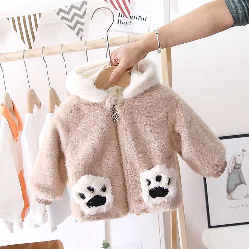 Cute Bear Plush Baby Jacket New Autumn Winter Thicken Warm Baby Boy Coat Hooded Children Ouertwear 1-6 Year Toddler Girl Clothes