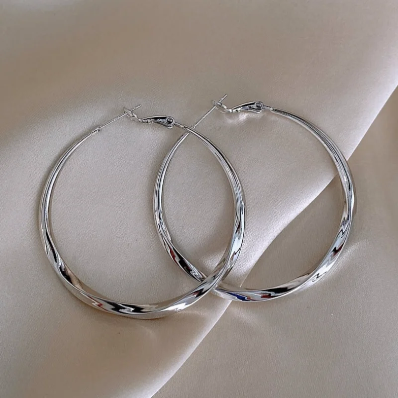 Senlissi - Pendientes de Aro Redondos con Acabado Pulido, Plata S925, Chapados en Oro de 18K, Clásicos, Grandes, Accesorio de Moda para Mujer
