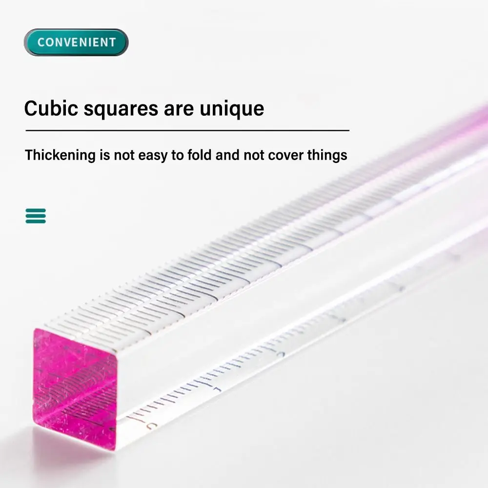 20CM Transparent Gradient Color Cube Ruler Acrylic Quadrangular Scale Ruler Students Measurement Drawing Tool School Office =