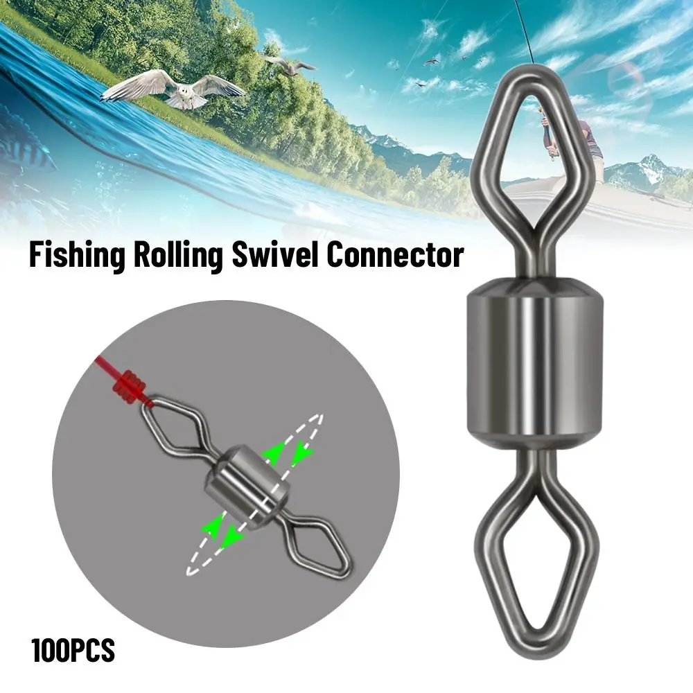 100PCS Durable Size 1# to 12# High Quality Heavy Duty Ball Solid Ring Fishing Rolling Swivel Connector Bearing Barrel