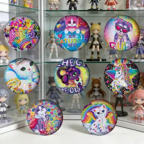 Brand L-Lisa Frank cute   Anime Creative Tinplate Soft Button Pins Animal Icon Brooch Lapel Backpack Badge Accessories Pin
