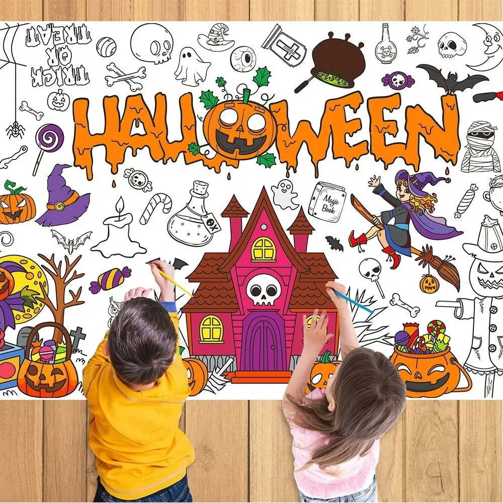 Creative Halloween Graffiti Tablecloth Cartoon DIY Painting Children's Drawing Tablecloth Handmade Colorful Large Paper Banner