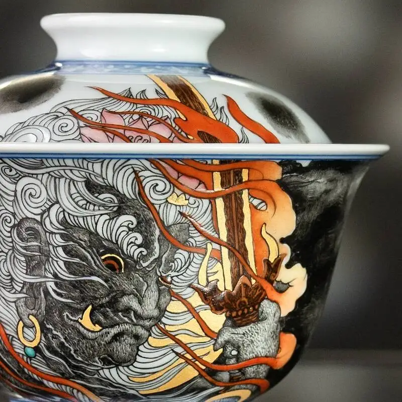 Sacred Mountain National Trend Original Blue And White Pastel Vajra Jingdezhen Hand-Painted Ceramic Gaiwan Tea Cup
