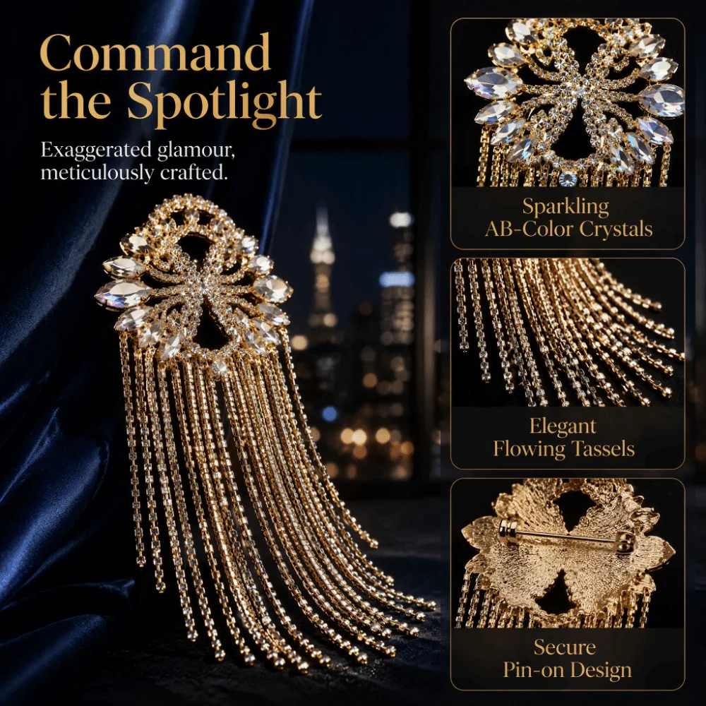 Rhinestone Shoulder Epaulets Sparkly AB Crystal Fringe Shoulder Ornament Exaggerated Lightweight Rhinestone Epaulets