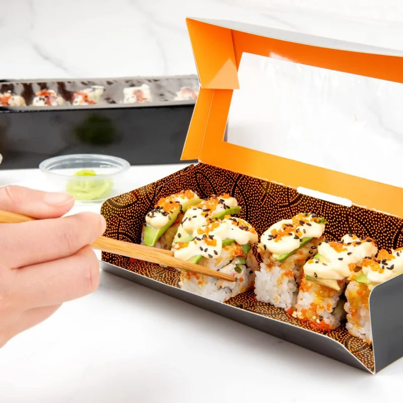 Sushi Box com PE/PLA laminado dentro, ambos os lados impressão, produto personalizado