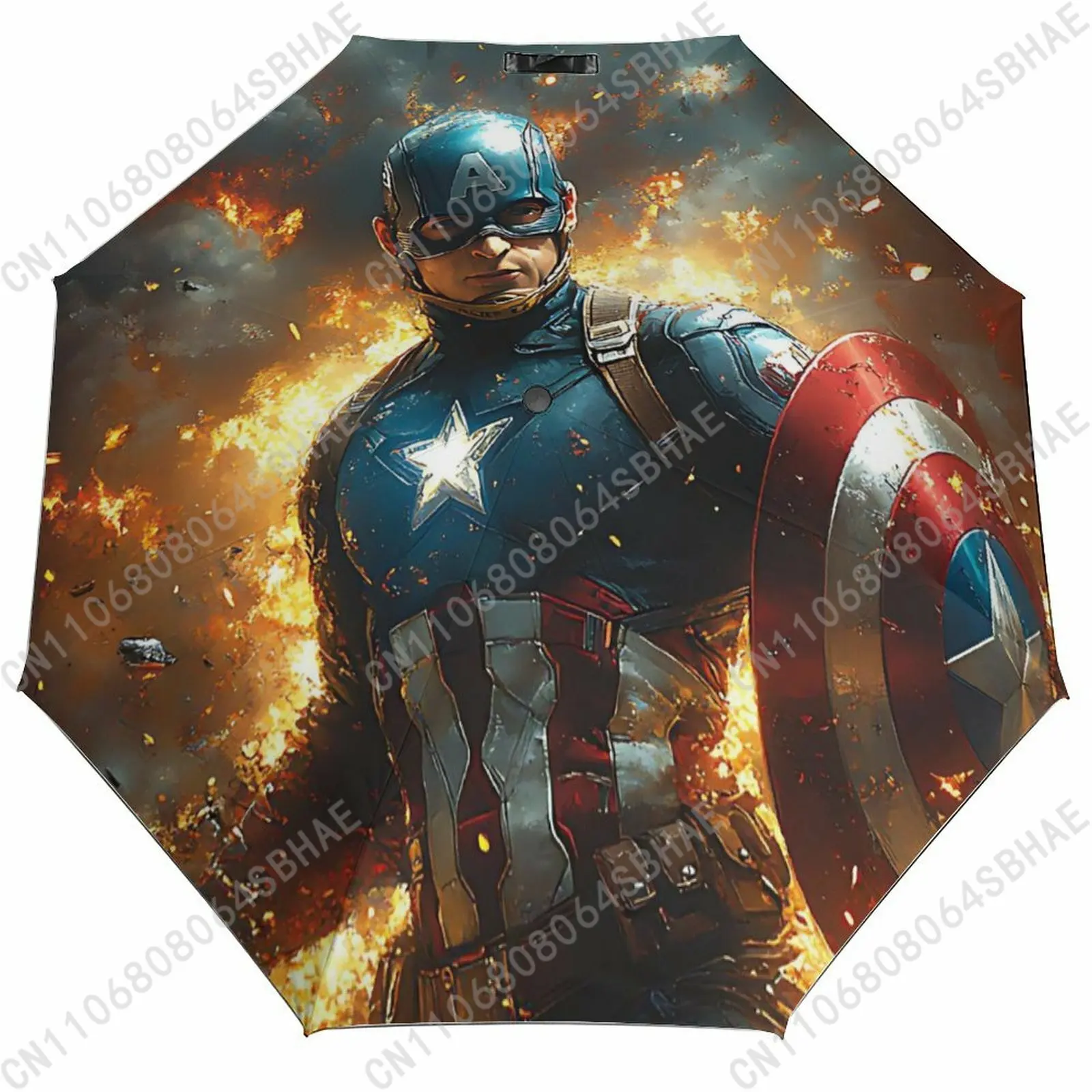 

Marvel Captain America Automatic Foldable Umbrella One Button Umbrella with Black Coating Umbrella with Matching Pouch Cosplay