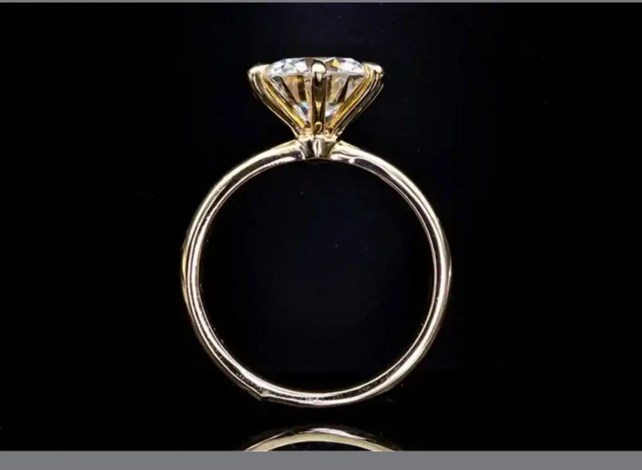 Exclusive Customization 14k Yellow Gold Moissanite Ring with 3cts 9mm VVS Round Shape D Color Center With Certificate