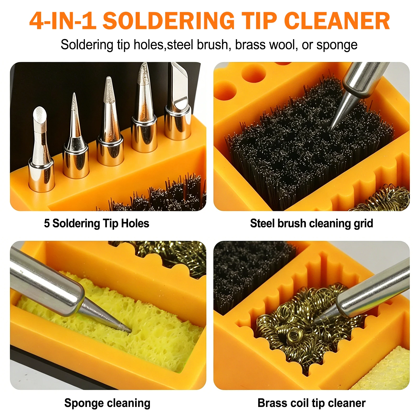 NEWACALOX Soldering Iron Stand Silicone Cleaning Box Sponge Brush Copper Wire Ball 3-in-1 Solder Nozzle Tin  Removal  Tool