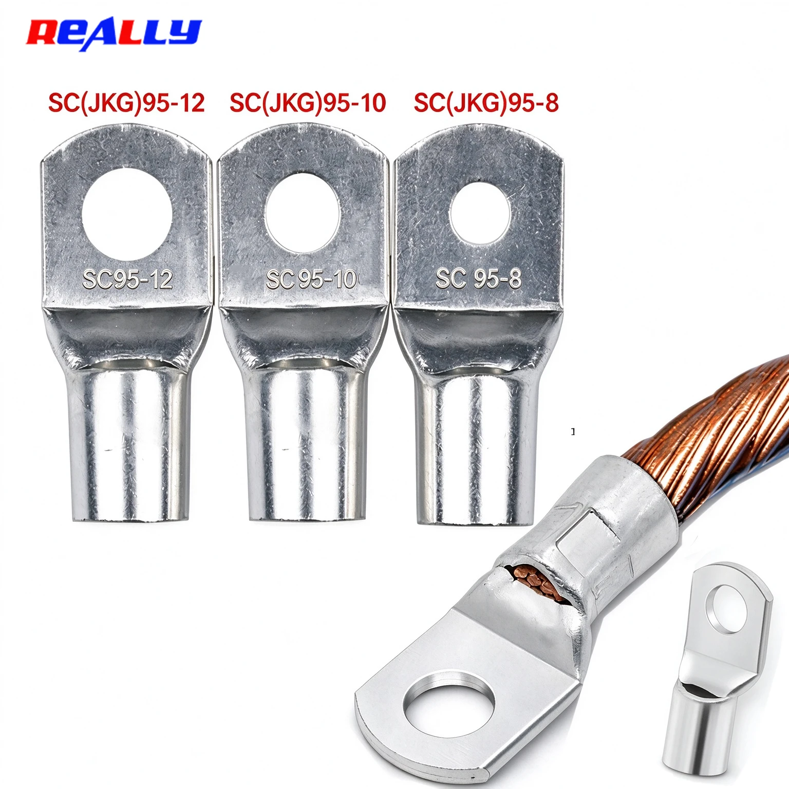 SC95-8 95-10 95-12 Tinned Copper Cable Lug Kit, Bolt Hole AWG 2/0 Copper Nose Battery Wire Connectors, 3/6/12Pcs Optional