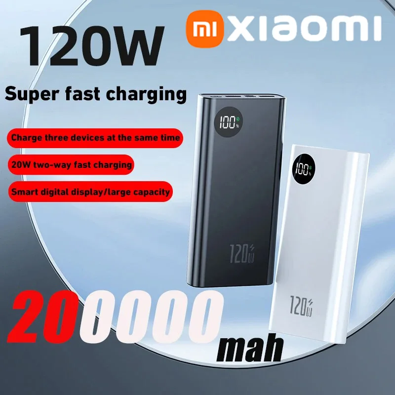 

Xiaomi 200000mAh Ultralarge Capacity 120W Power Bank Super Fast Charging Portable Power External Battery For Iphone Samsung