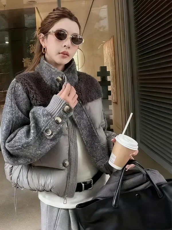 

Korean Style Casual Collar Women's Jacket Autumn Winter New Arrival Warmth Design Sense Elegance Outerwear Splicing Fashion
