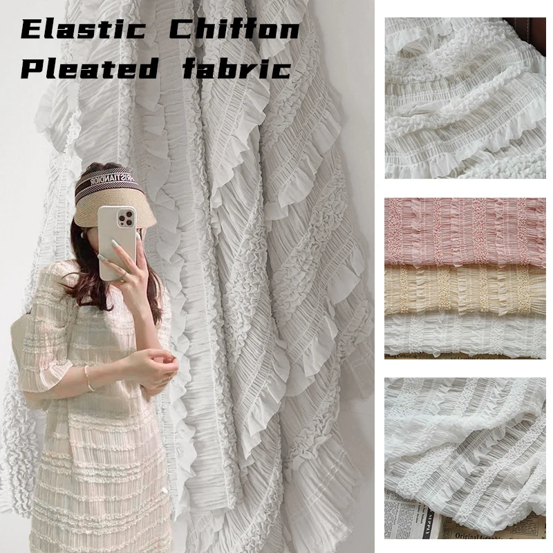 

Elegant Stripe Decorative Fabric for Fresh Summer Dresses and Blouses with Chiffon Texture and Elasticity Sewing Accessories