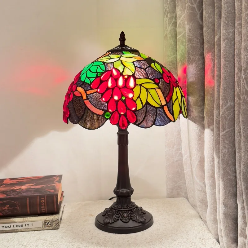 Retro Country Style Stained Glass Desk Light Home Decor Mediterranean Bedroom Bedside Living Room Restaurant Bar Cafe Night Lamp