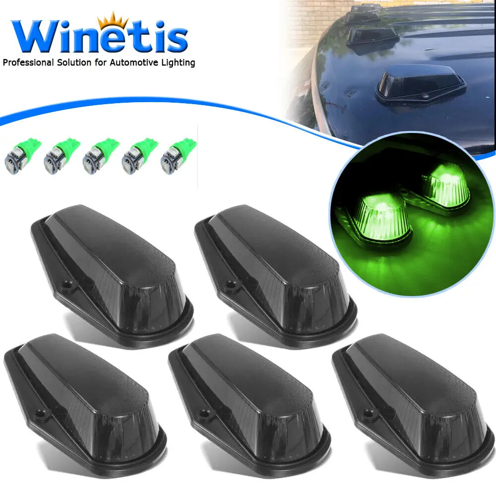 

5Pcs Smoked Lens Green LED Cab Roof Top Marker Running Light Bulbs Assembly Kit for Ford F150 F350 1980-1997