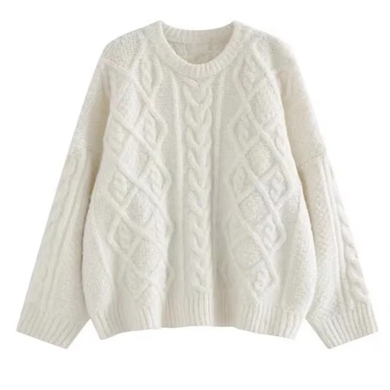 A Soft and Versatile Cream-colored Round-neck Loose Pullover with A Laid-back Style Can Be Worn Over A Knitted Sweater for Women