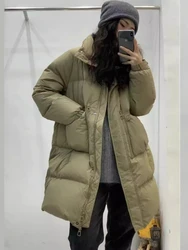 Women's Winter Down Coat Thickened White Duck Down Warm Jacket Loose Standing Collar Long Parka Fashion Zip Street Women's Coat