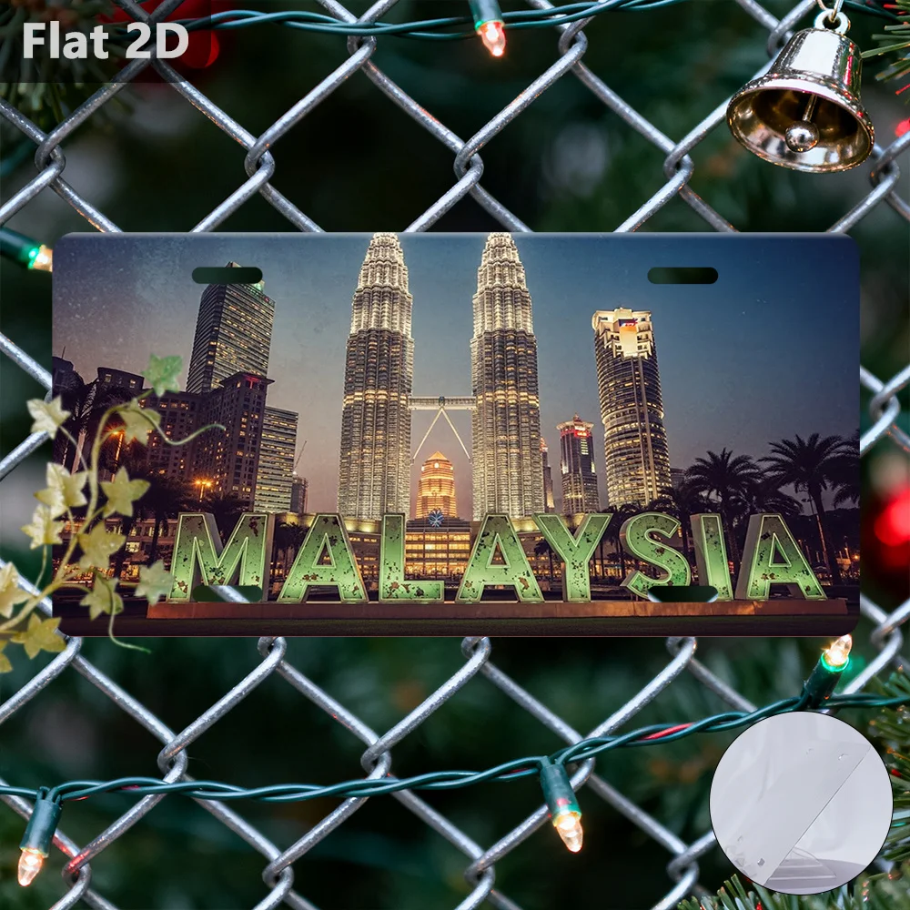 2D Flat, 1pc, Tin Sign, Malaysia Sign with Cityscape, Decorative Sign (30.48cm X 14.99cm), Signs & Plaques, Wall Decor, Only for
