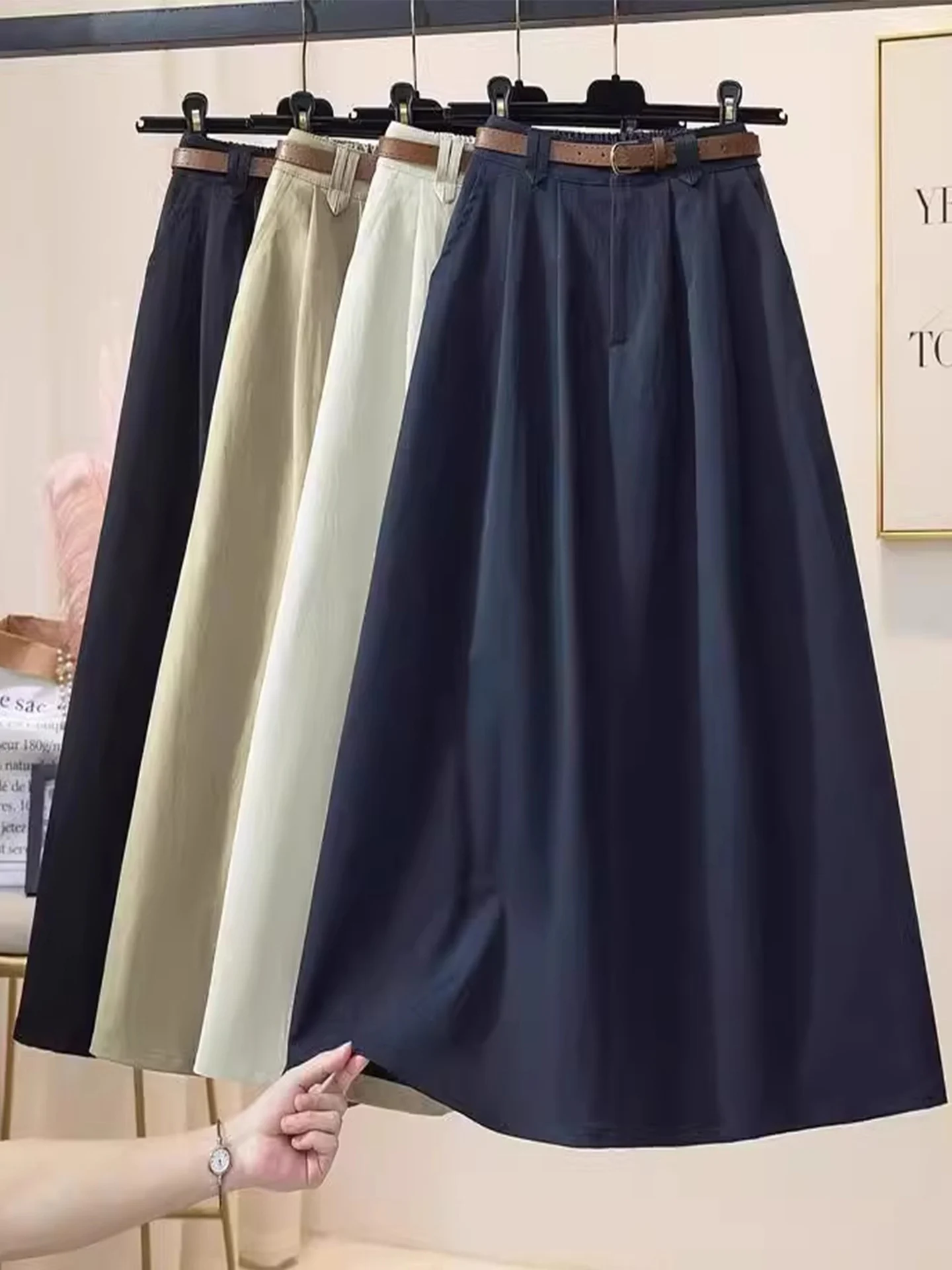 

Женская плиссированная юбка миди А-силуэта больших размеров, новинка 2025 года, свободная, стройнящая, в корейском стиле, с высокой талией, повседневная, цветная