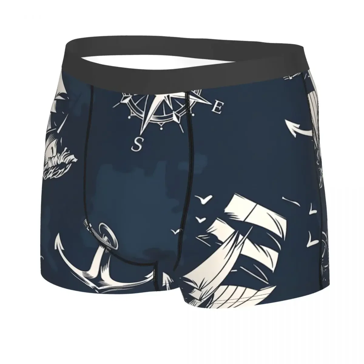 Vintage Nautical Sea Pattern Man's Boxer Briefs Navigation Breathable Creative Underwear Print Shorts Birthday Gifts