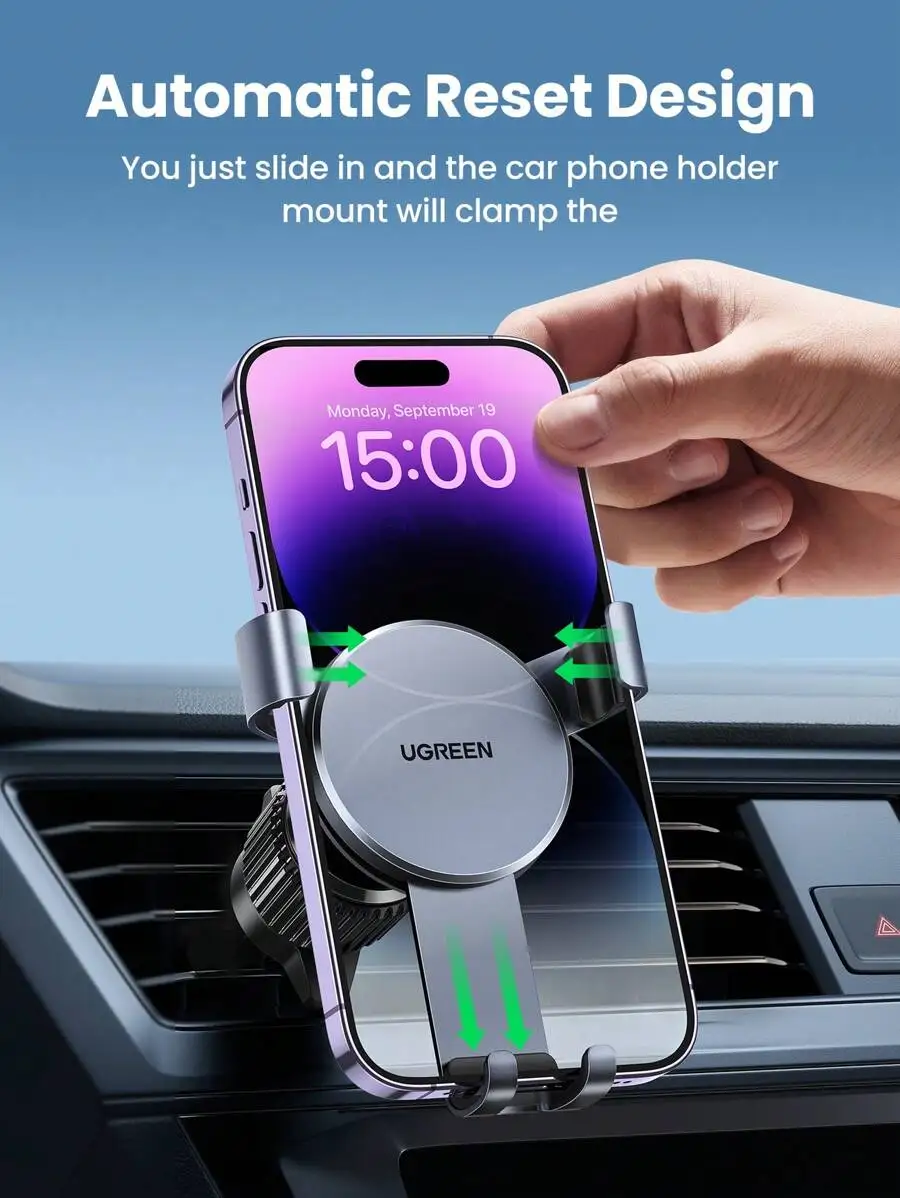 

Automatic Reset Car Vent Phone Holder Gravity Mount Hands-Free Compatible With iPhone 15 14 13 Pro Max Galaxy Realme