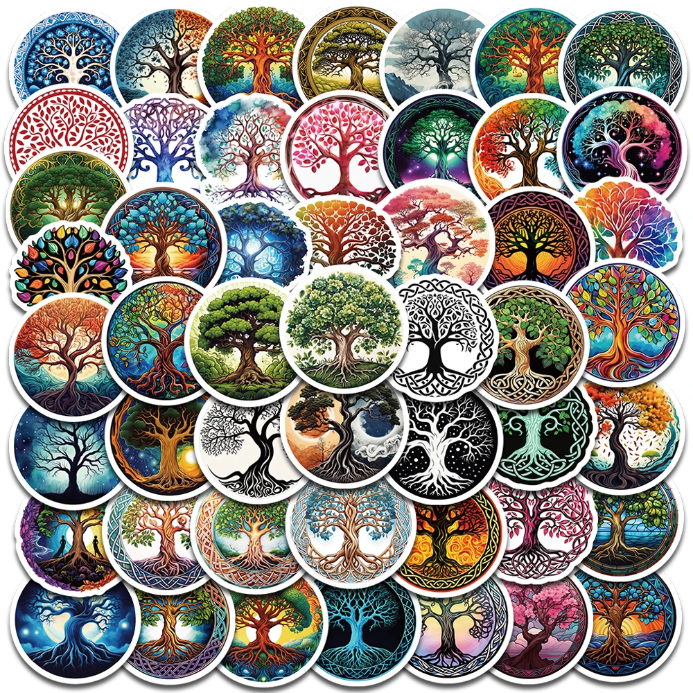 50PCS Tree of Life Sticker Decoration Waterproof Aesthetic Laptop Luggage Retro Graffiti Scrapbooking DIY Stickers Wholesale ﻿