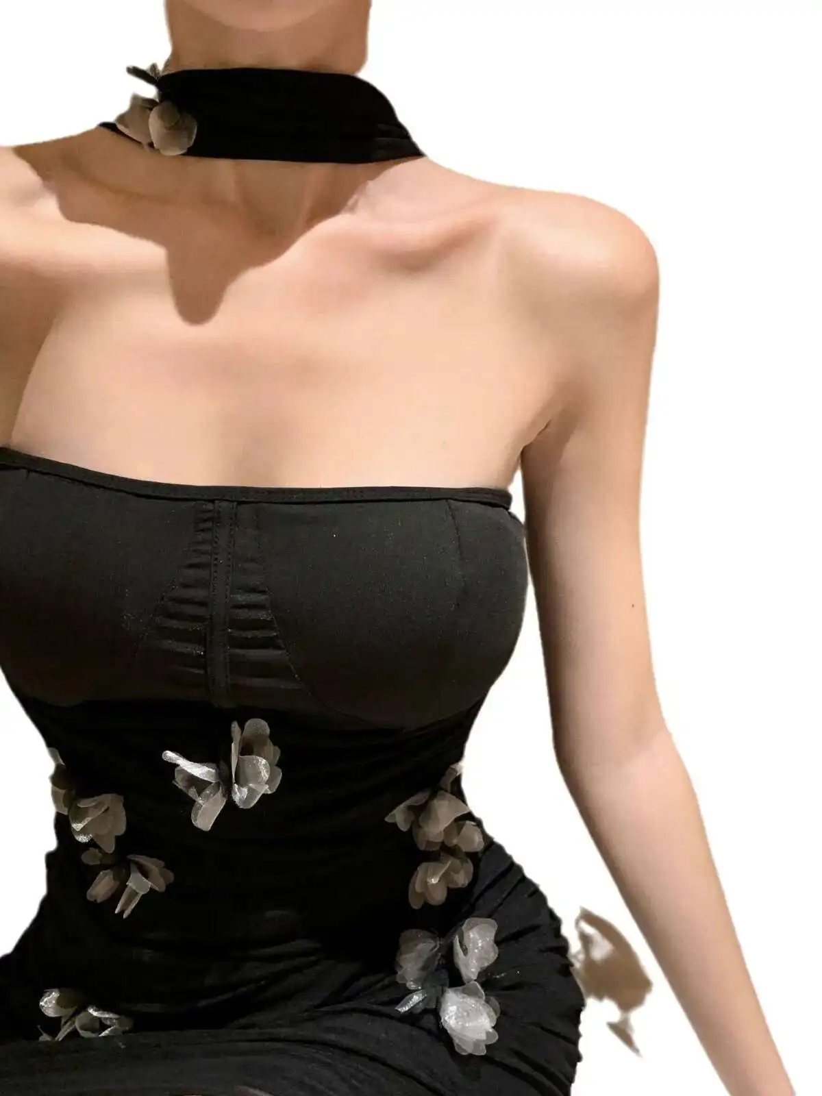 Design almofada no peito picante menina sexy 3d borboleta magro vestido de malha de dupla camada elegante moda sexy coreano topo doce hl40