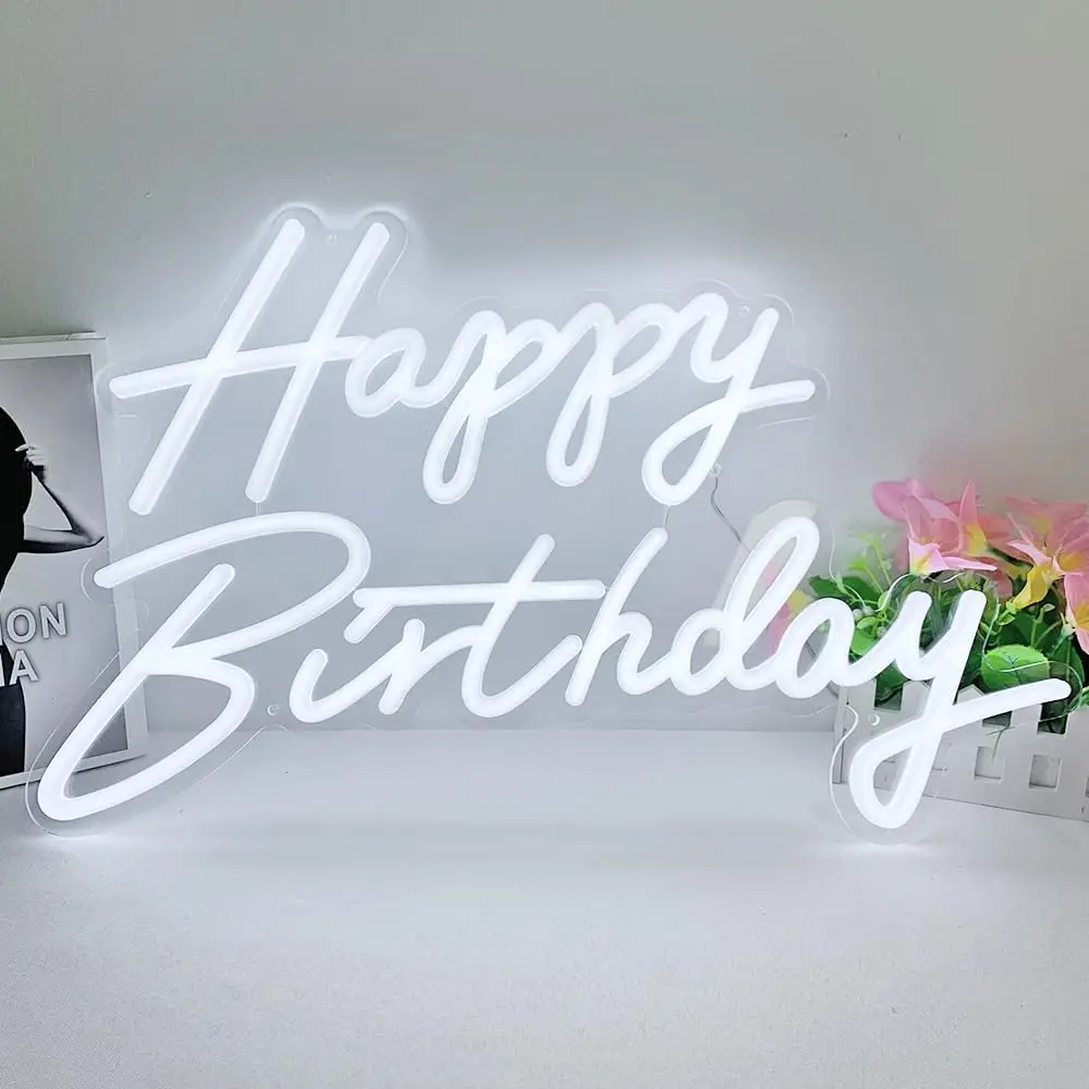 

Large LED Neon Sign Happy Birthday 23x14in Dimmable USB Wall Decor Photo Backdrop