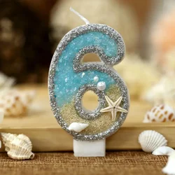 Birthday Candle 1 Year Mermaid Birthday Candle for Cake Sparkly Blue Seafish Gradient Candle Topper for Party Cake Decoration