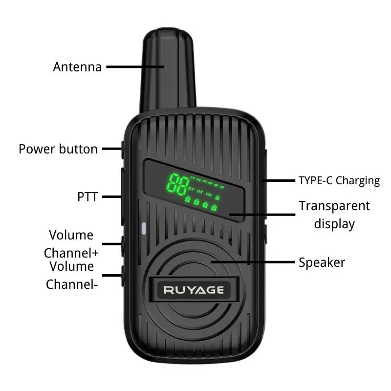 Ruyage L1 2Pcs Mini Walkie Talkie Rechargeable Walkie-Talkies PMR446 Long Range Portable Two-way Radio For Hunting