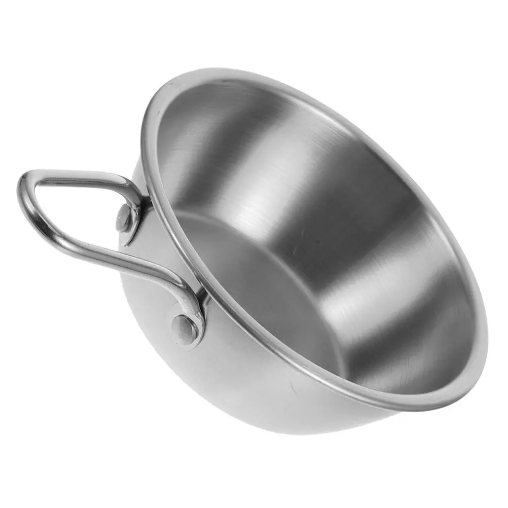 

Korean Style Stainless Steel Rice Wine Bowl Handle Serving Small Side Dishes Dipping Sauces Sushi Soy Sauce Kitchenware