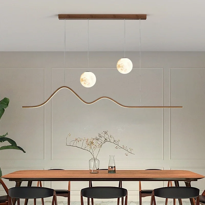 2026 LED Wood Pendant Light For Dining Room Kitchen Island Table Bedside Home Decoration Modern Moon Hanging Lamp Chandelier Lig