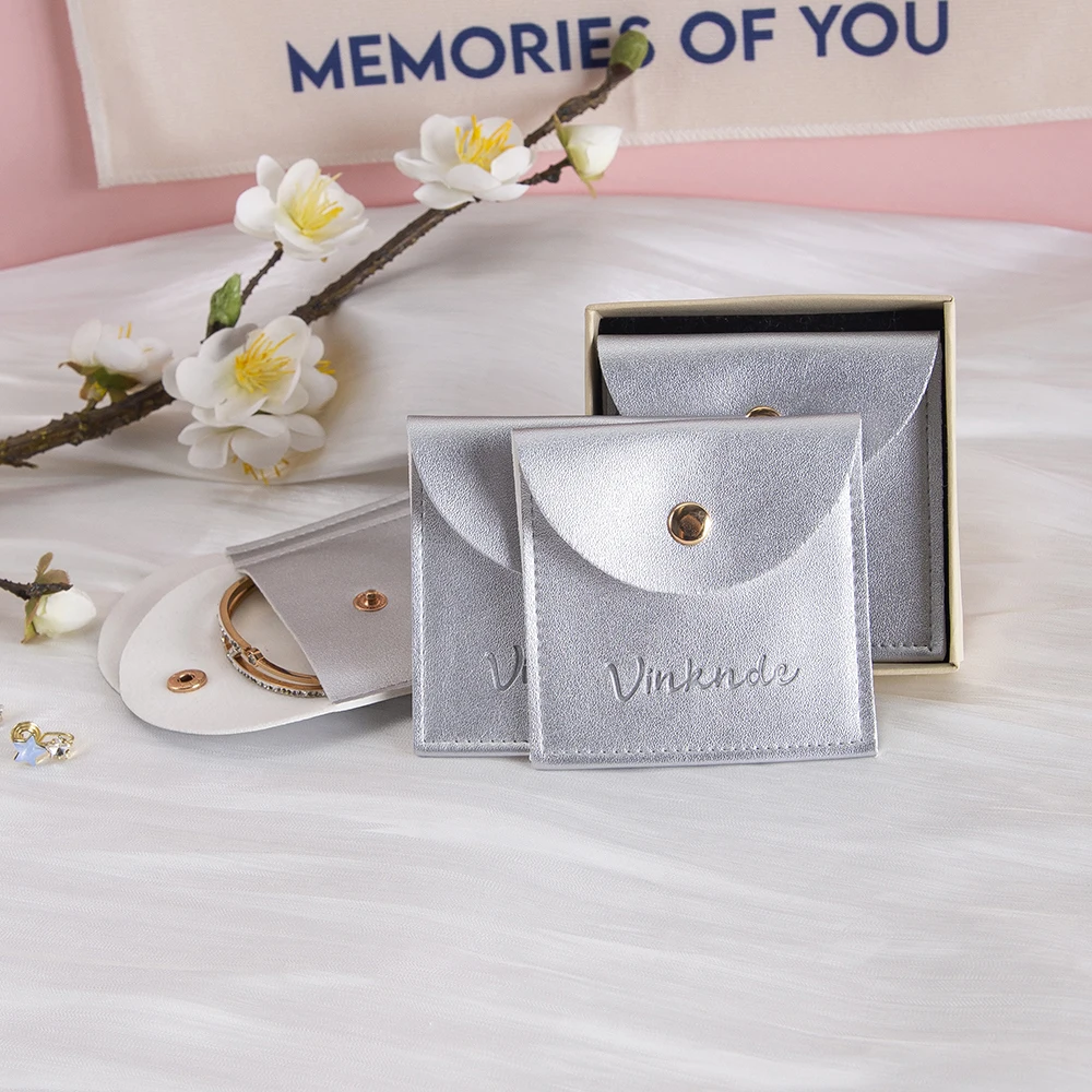 

50Pcs 7x7cm Personalized PU Leather Envelope Bag With Gold Snap Button DIY Jewelry Pouch for Rings Earrings Bracelet Pendant