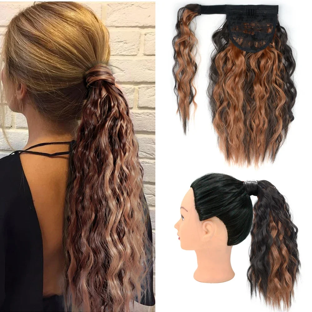 Extensión de cola de caballo de onda de maíz corta, Clip sintético en rizo ondulado, envoltura alrededor de cola de caballo, Clips de color ombré, postizo Inon para mujer