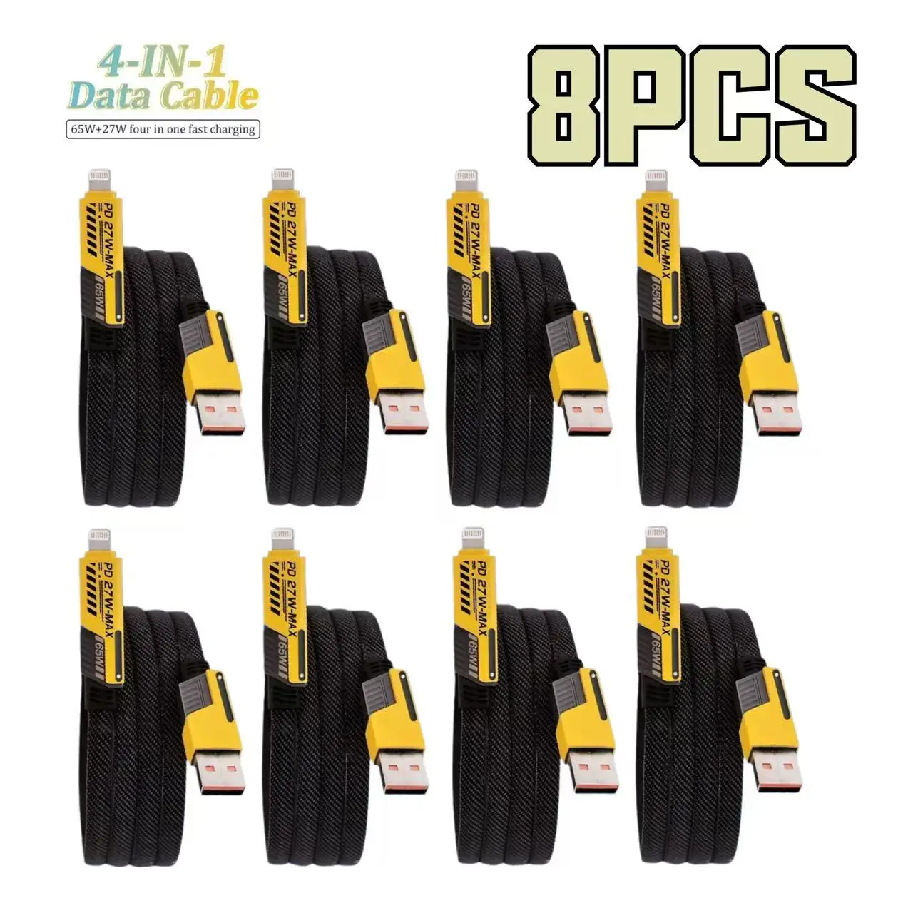 65W Universal 4-Port USB-C Charging Cable, Multi-Head Fast Charging Wire for All Mobile Phones, Tablets, and USB Gadgets