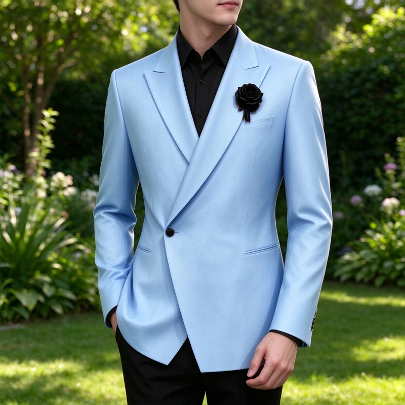 Luxury Men's Suit Jacket Peak Lapel 1 Button Slim Fit Breathable Business Formal Tuxedo Coat for Male Wedding Groom Prom Party