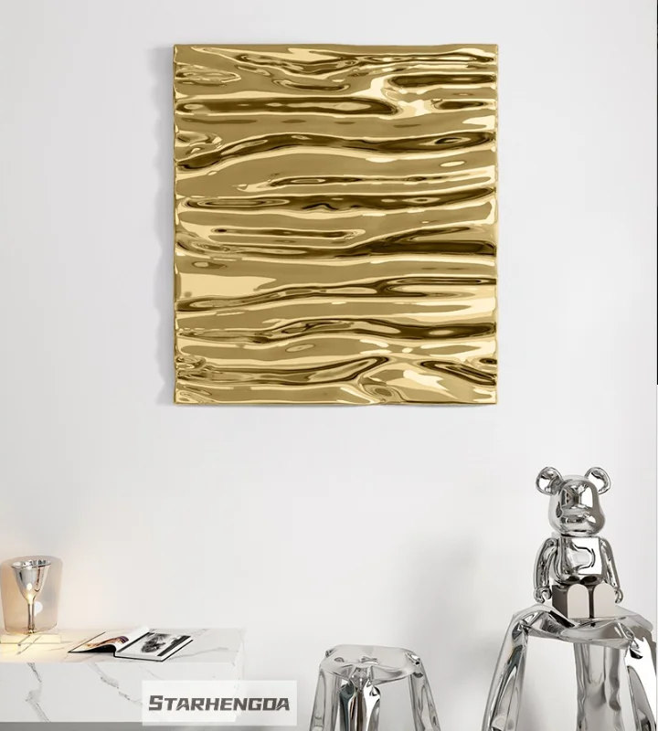 Square Ripple Metal Background Wall Pendant, Living Room, Bedroom, Villa Decoration