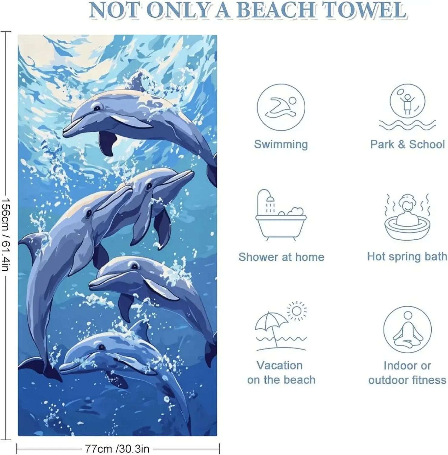 Dolphin Ocean Pattern Beach Towel Polyester Waterproof Summer Tropical Bath Wrap Pool Resort Napkin Gift Absorbent Vacation Mat