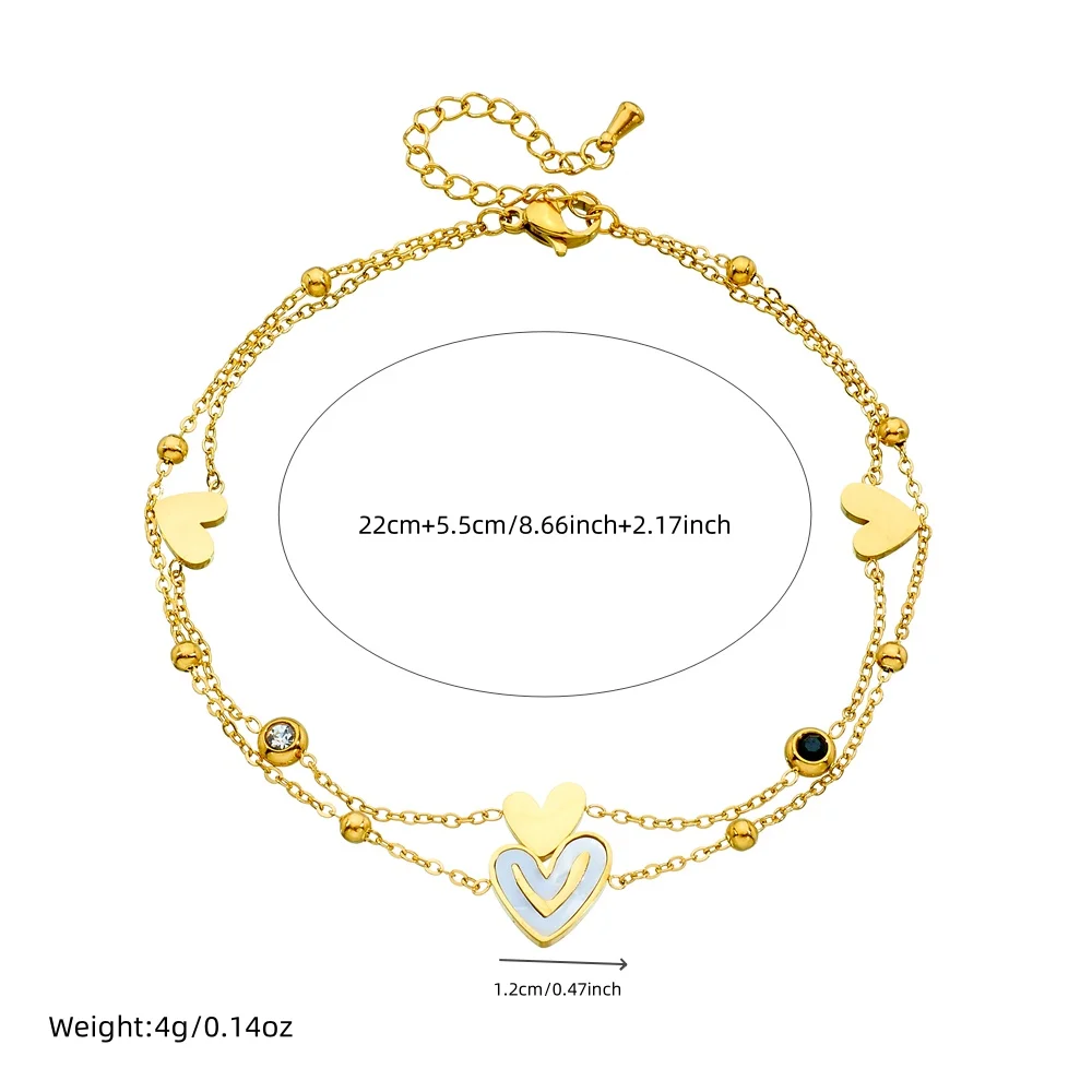 DIEYURO 316L Stainless Steel Heart Zircon Double-layer Anklets For Women New Trend Foot Chains Anti-Rust Jewelry Holiday Gift