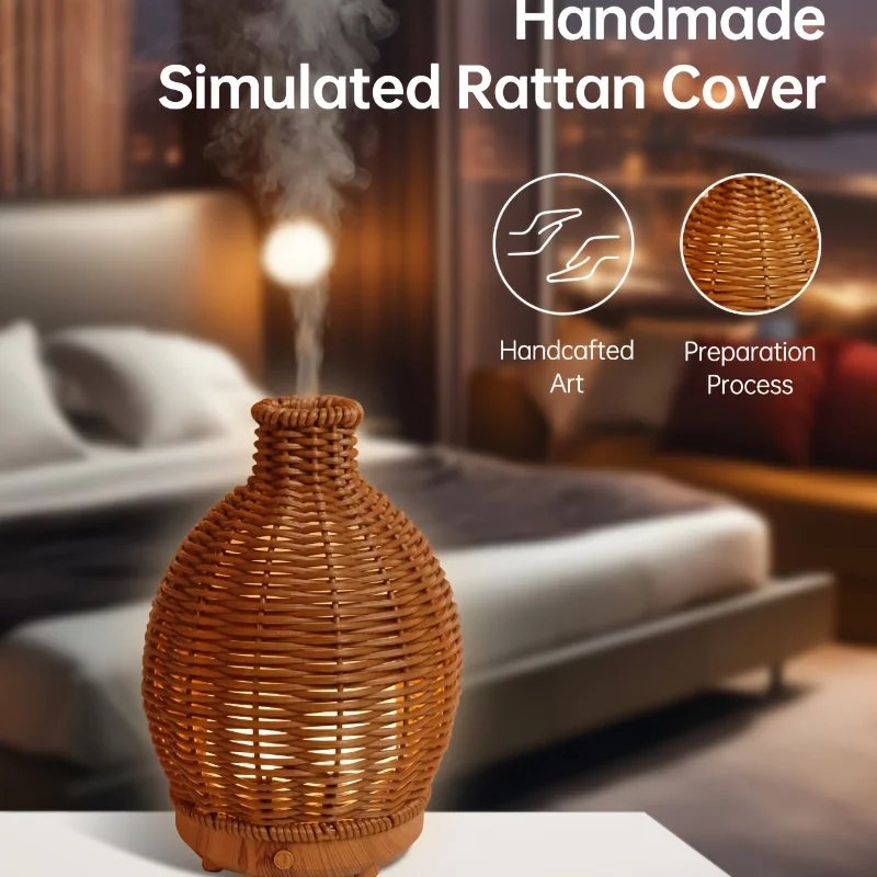 Handcrafted Wicker Humidifier  USB Powered, Automatic Shut-Off, Suitable for Bedroom, Office, Travel - Enhance Your Sleep and Re