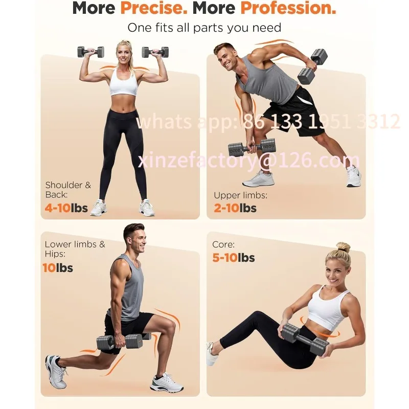 ชุดดัมเบลปรับน้ำหนักได้ 5-in-1 แบบปรับแต่งได้ จำนวน 2 ชิ้น น้ำหนัก 20 ปอนด์/10 ปอนด์ สำหรับผู้หญิง