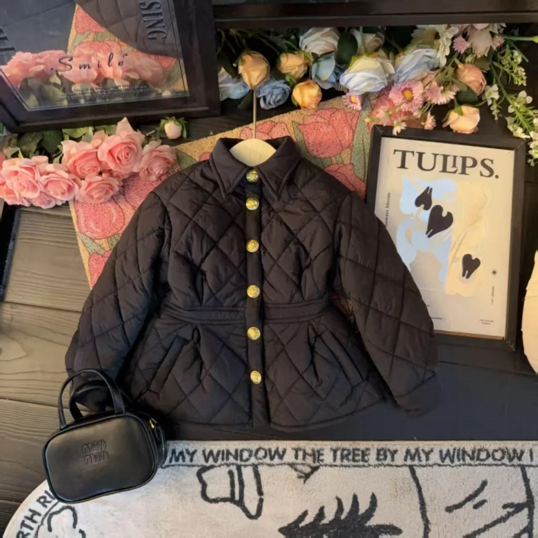 

Girls' 2025 New Western Style Cotton Coat Coat With Thick Collar And Velvet For Warm Winter 90-130CM