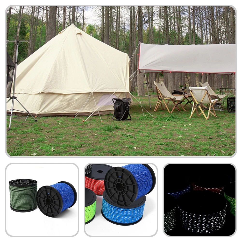

1 Roll Reflective Windproof Outdoor Tent Rope Lightweight Durable Tent Tying Rope Camping Clothesline Outdoor Canopy Ropes