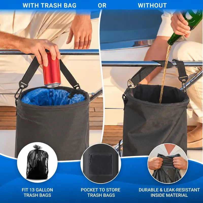 Compatible with Portable Marine Trash Can Reusable with Buckle and Drawstring Closure Amazon Hot Sale