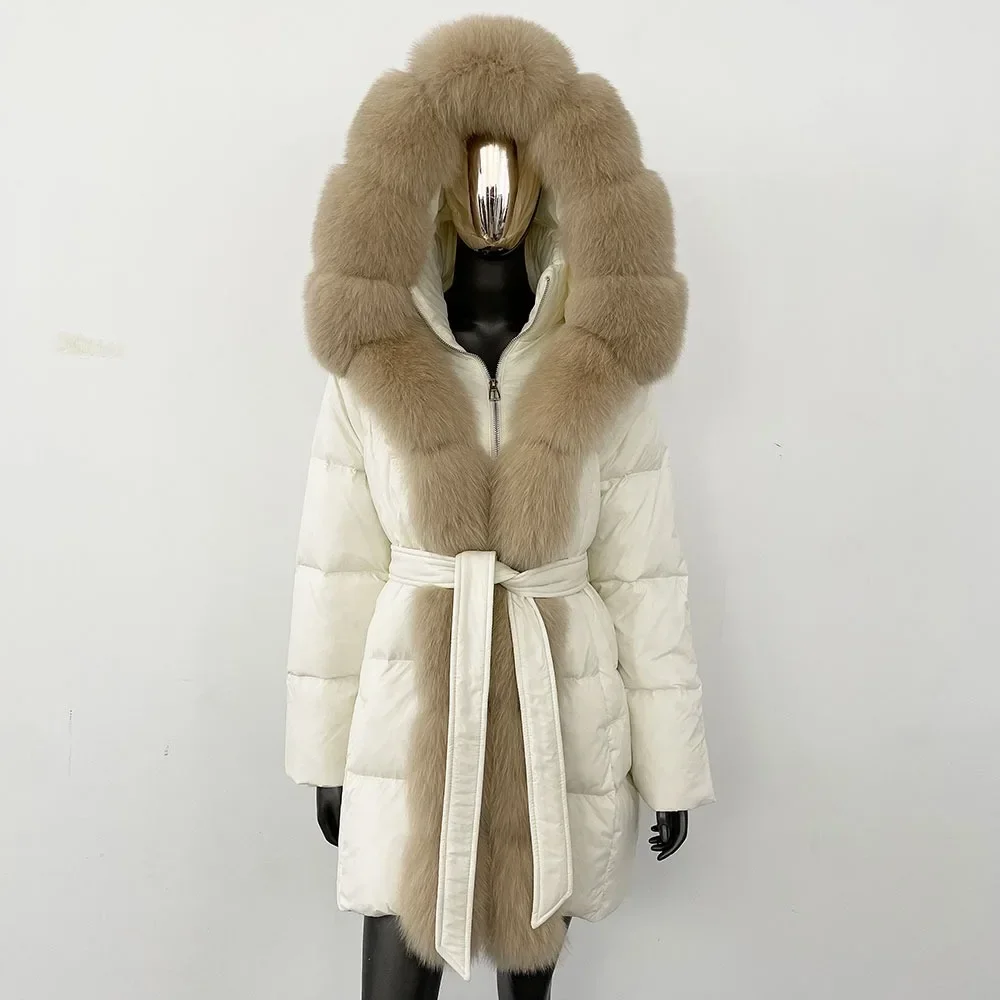 Casual Winter Jacket Women Thick Warm Streetwear White Duck Down Coat Hooded Natural Real Fox Fur Outerwear Puffer Jacker
