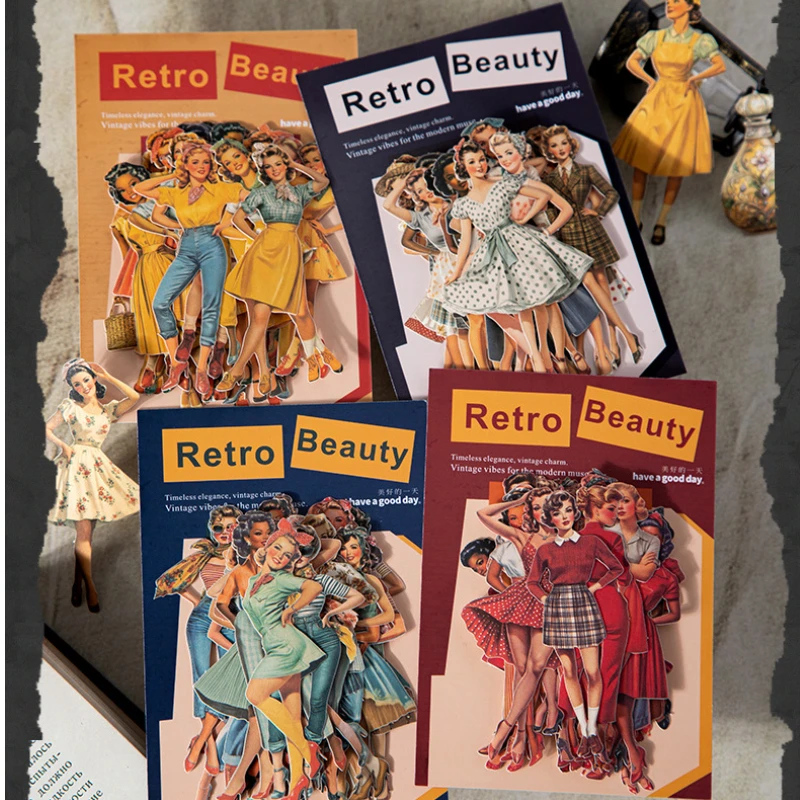 

25pcs Vintage Beauty Series Retro Girl Stickers Handbook Collage DIY Scrapbook Greeting Cards Envelopes Postcards Photo Frames