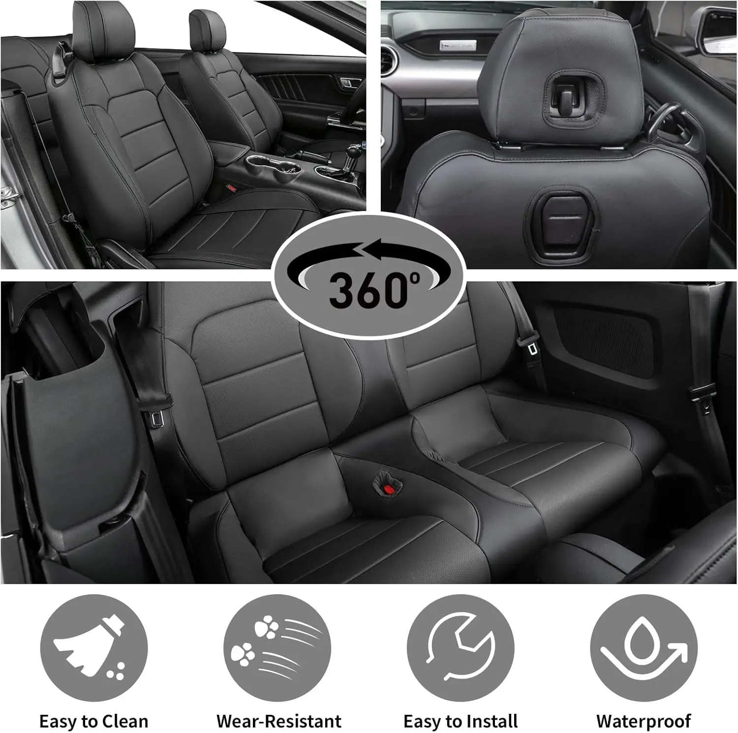 EKR Custom Fit Seat Covers Full Set Faux Leather for Ford Mustang Fastback/Convertible EcoBoost/Ecoboost Premium/GT Premium etc.