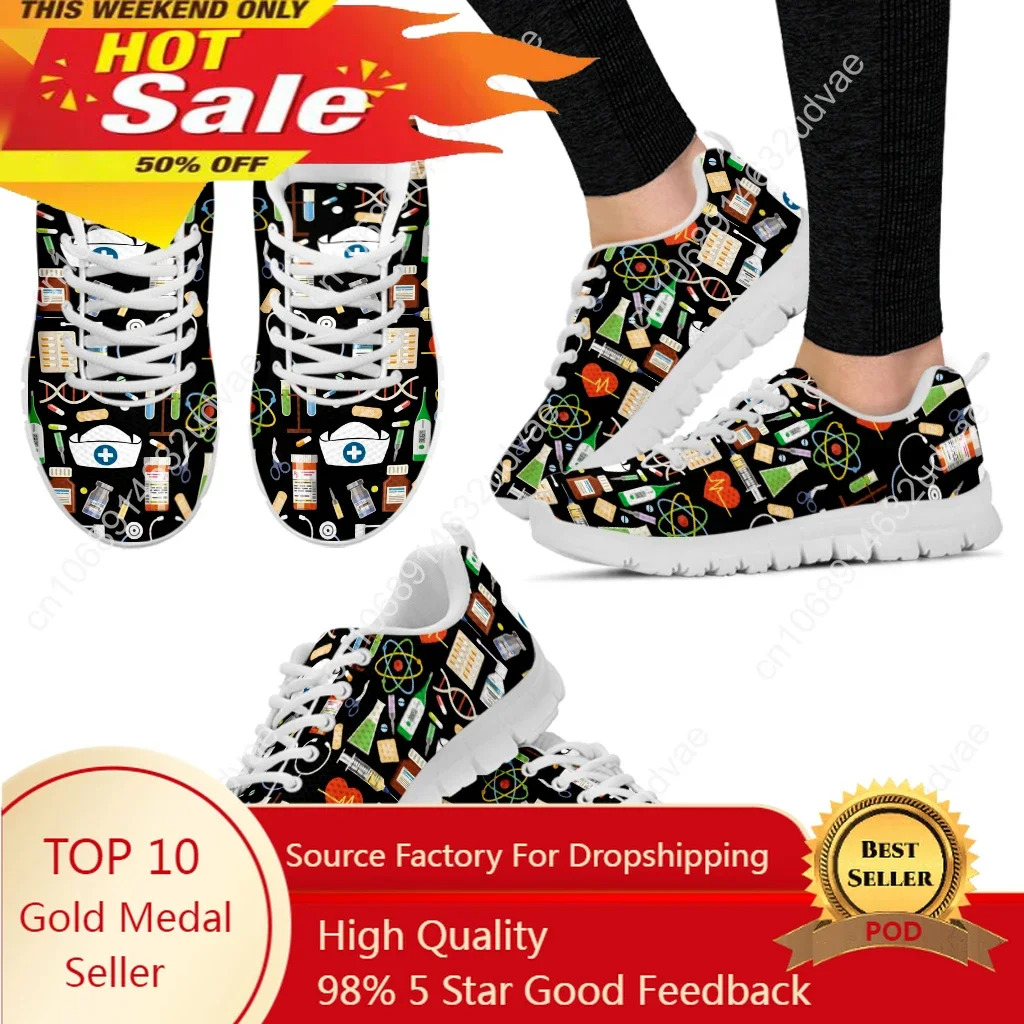 

White Nursing Shoes For Women First Aid/medical Printed Comfortable Sneakers Lace-up Luxury Shoes Footwear Zapatos