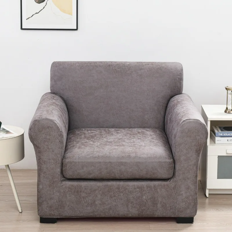 Faux Leather Look Couch Cover Stretch Single Sofa Chair Slipcover Furniture Protector Soft with Elastic Bottom Armchair Cover