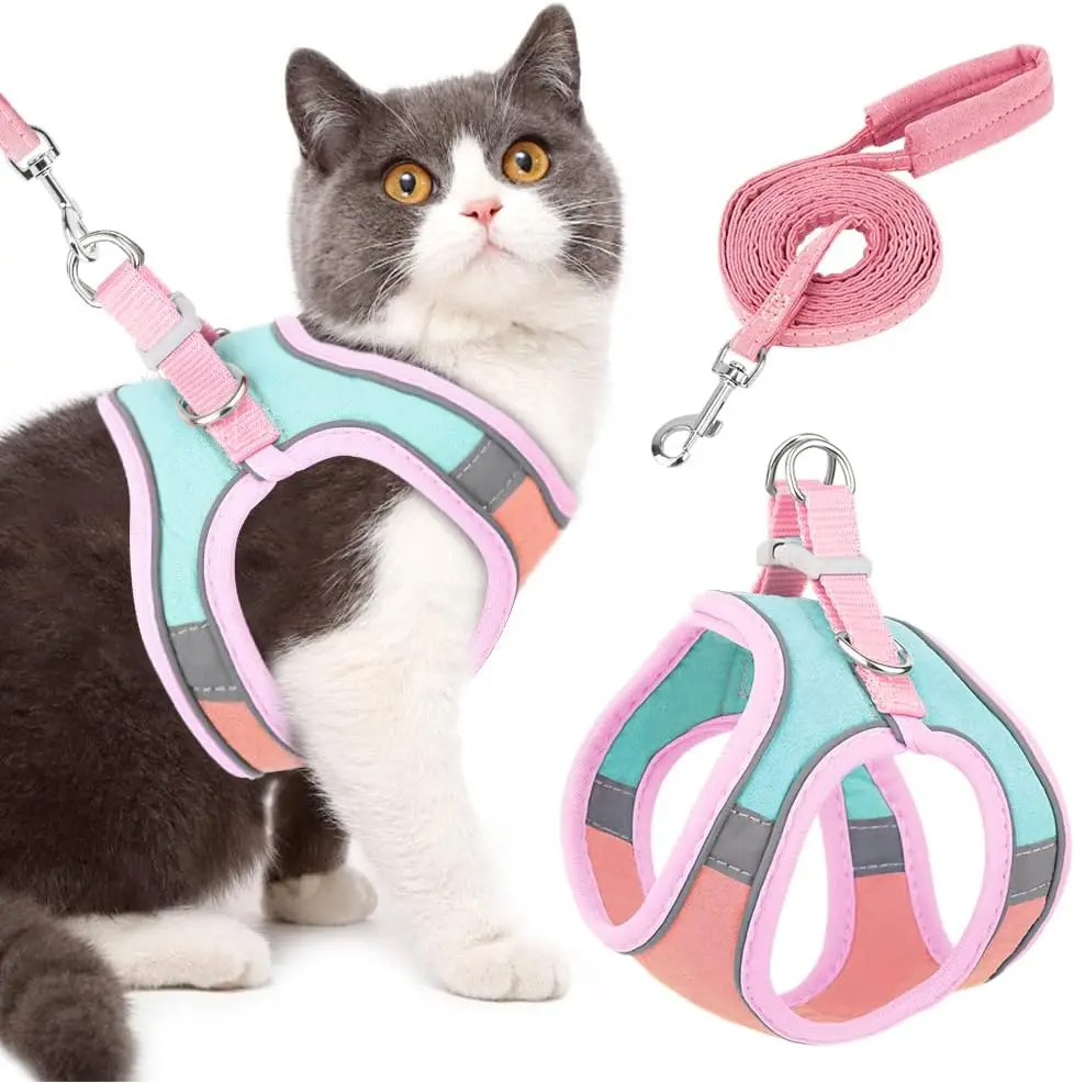 Cute Cat Harness with Leash, Non-Slip, Kitten Velcro Safety Buckle, Reflective at Night, Pet Walking Leash